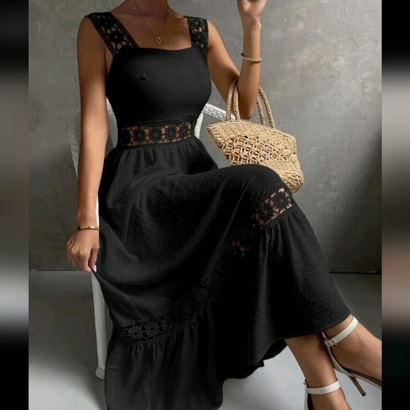. Dresses & Skirts - Guipure Lace Insert Ruffle Hem Dress